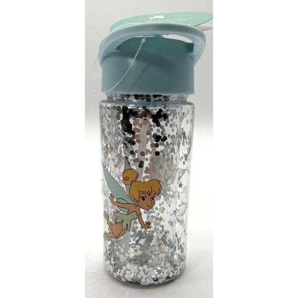 Disney Tinker Bell Glitter Water Bottle With Flip Straw Lid 16 Oz BPA-Free Plast - Picture 3 of 4
